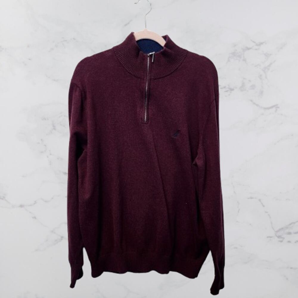 Nautica Men's XL 1/2 Zip Plum Color Sweater EUC * 100% cotton